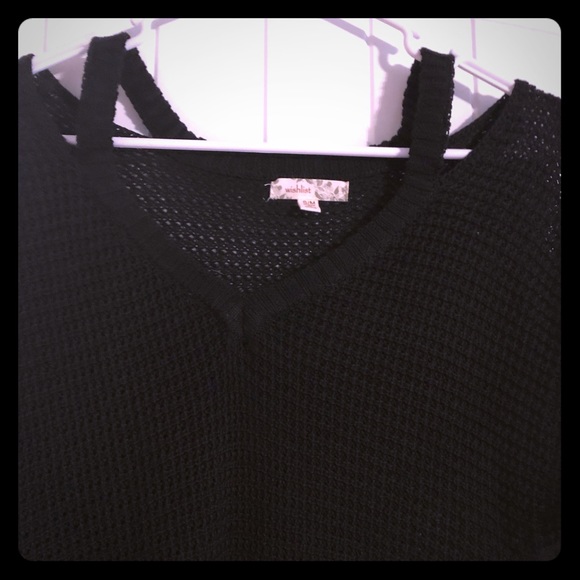 Women’s Wishlist Black Crochet Dress S/M V-Neck Off the Shoulder Unlined - Picture 3 of 4